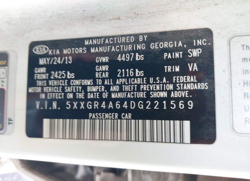 Photo 9 of 2013 Kia Optima SX (VIN 5XXGR4A64DG221569)