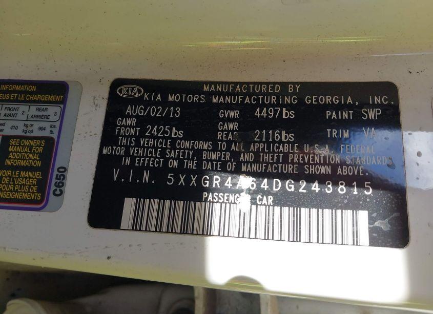 Photo 9 of 2013 Kia Optima SX (VIN 5XXGR4A64DG243815)