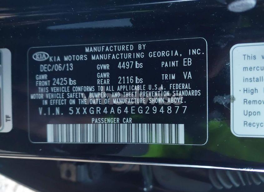 Photo 9 of 2014 Kia Optima SXL TURBO (VIN 5XXGR4A64EG294877)