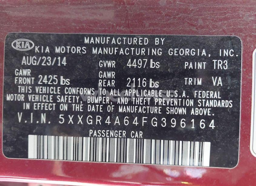 Photo 9 of 2015 Kia Optima SX TURBO (VIN 5XXGR4A64FG396164)