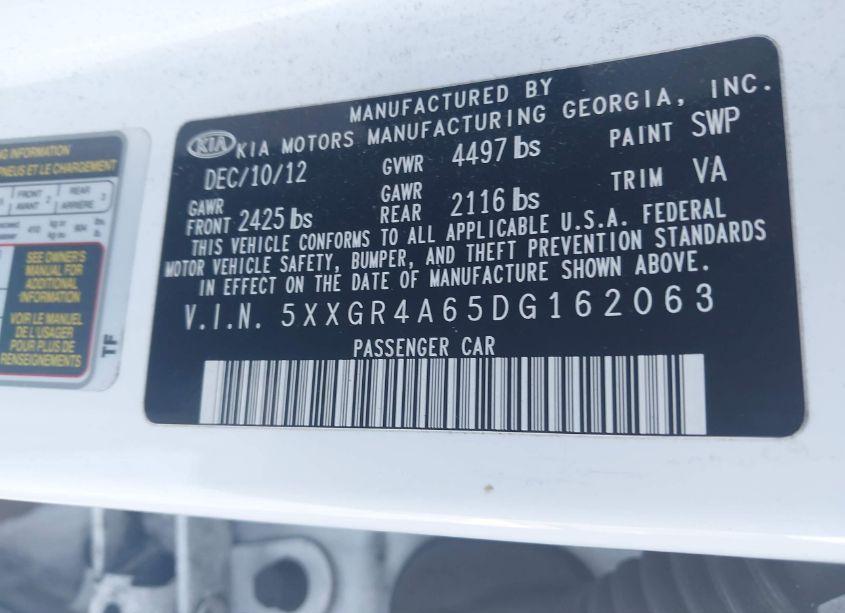 Photo 9 of 2013 Kia Optima SX (VIN 5XXGR4A65DG162063)