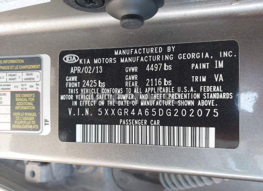 Photo 9 of 2013 Kia Optima SX (VIN 5XXGR4A65DG202075)