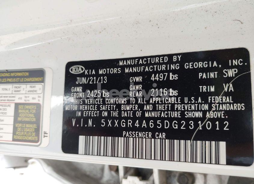 Photo 9 of 2013 Kia Optima SX (VIN 5XXGR4A65DG231012)