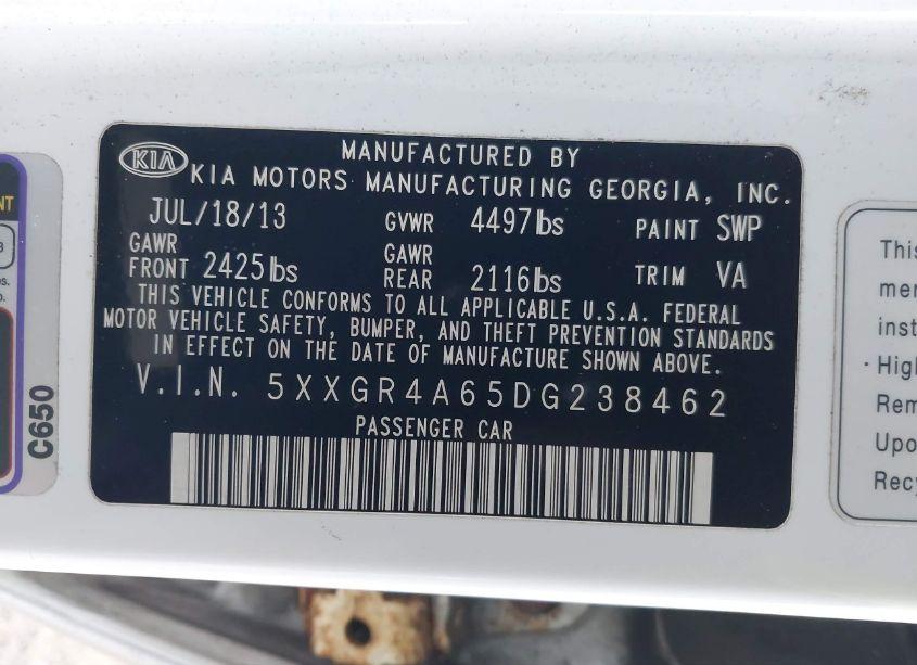 Photo 9 of 2013 Kia Optima SX (VIN 5XXGR4A65DG238462)