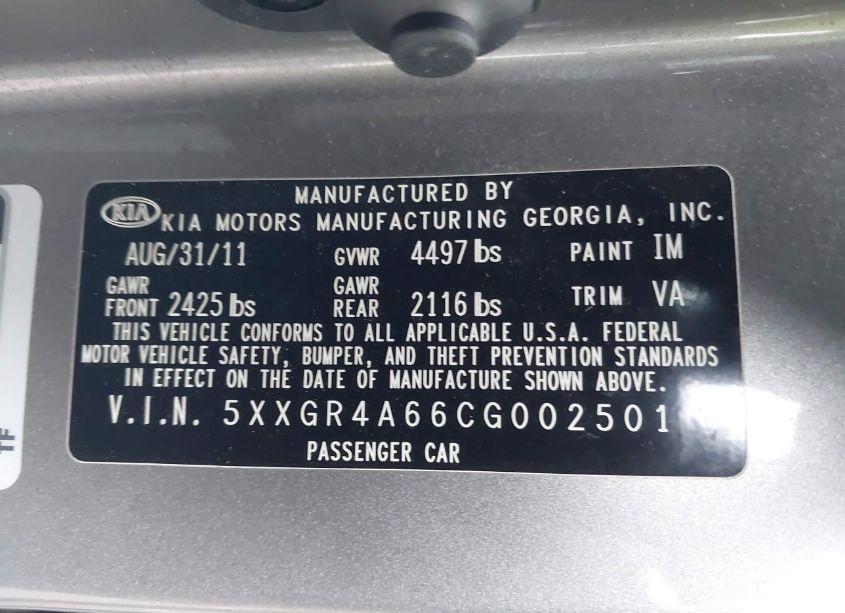 Photo 9 of 2012 Kia Optima SX (VIN 5XXGR4A66CG002501)