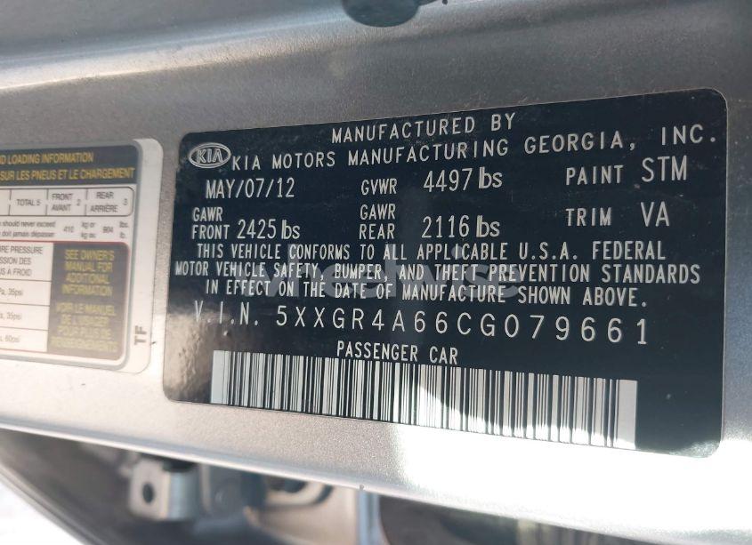 Photo 9 of 2012 Kia Optima SX (VIN 5XXGR4A66CG079661)