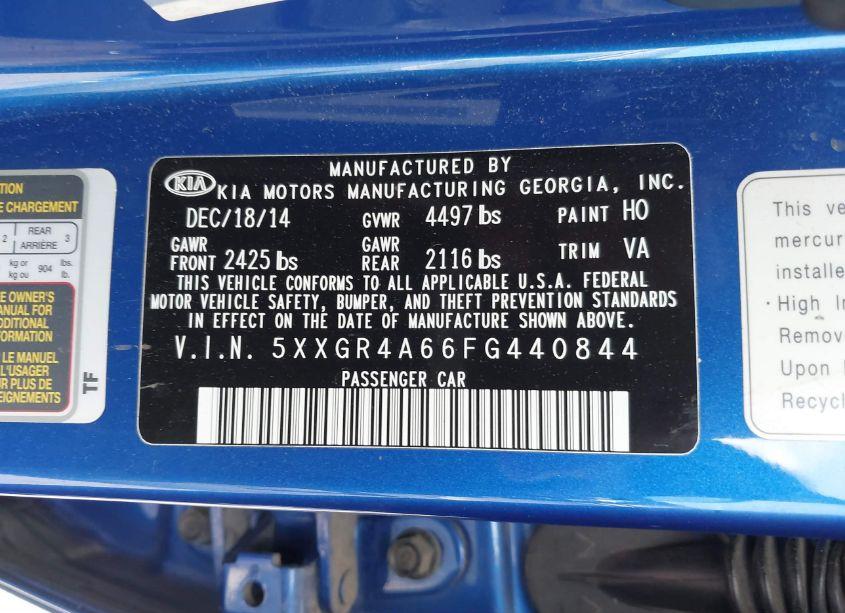 Photo 9 of 2015 Kia Optima SX TURBO (VIN 5XXGR4A66FG440844)