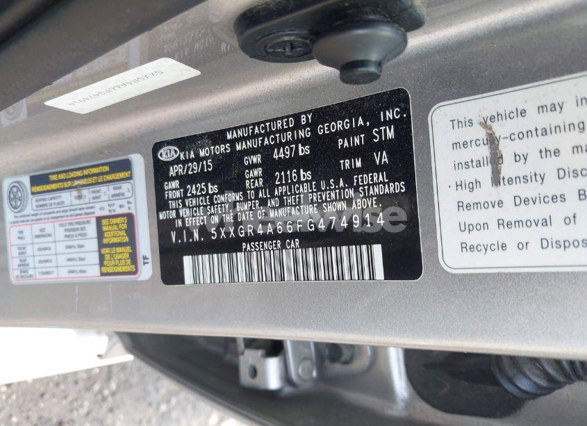 Photo 9 of 2015 Kia Optima SX TURBO (VIN 5XXGR4A66FG474914)