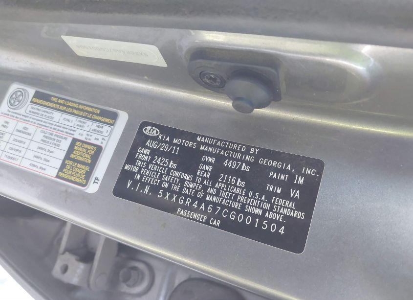 Photo 9 of 2012 Kia Optima SX (VIN 5XXGR4A67CG001504)