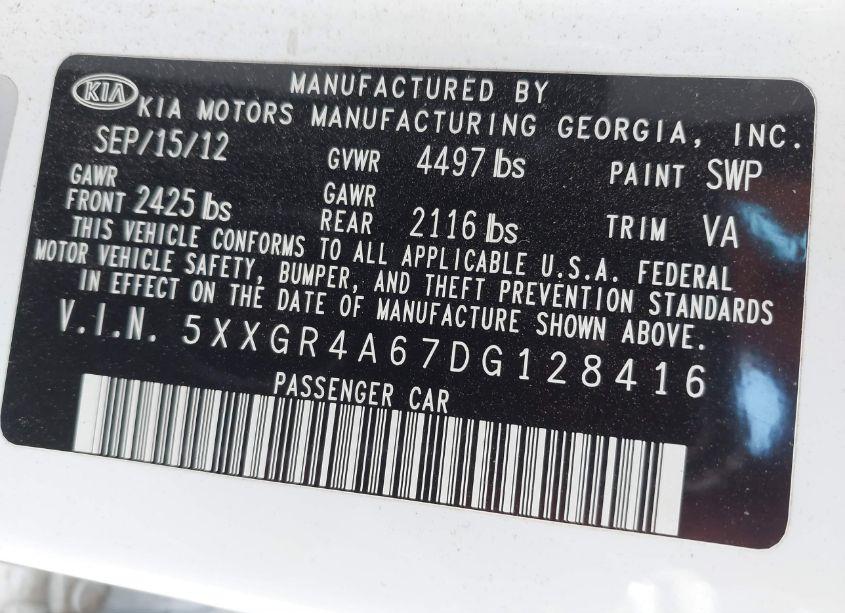 Photo 9 of 2013 Kia Optima SX (VIN 5XXGR4A67DG128416)