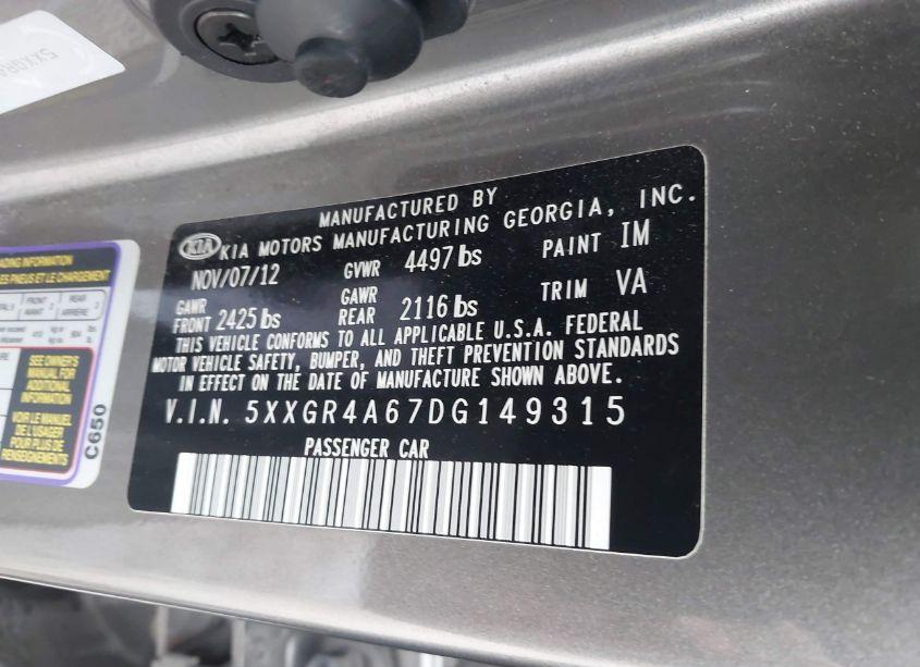 Photo 9 of 2013 Kia Optima SX (VIN 5XXGR4A67DG149315)