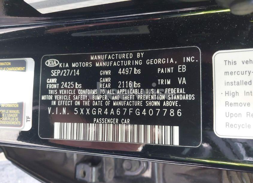Photo 9 of 2015 Kia Optima SX TURBO (VIN 5XXGR4A67FG407786)