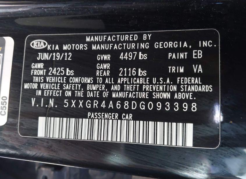 Photo 9 of 2013 Kia Optima SX (VIN 5XXGR4A68DG093398)