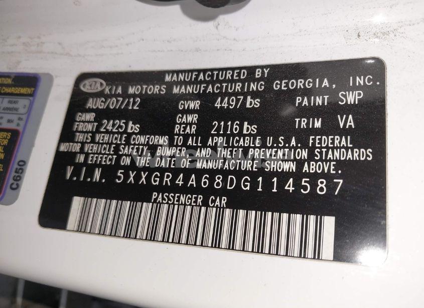 Photo 9 of 2013 Kia Optima SX (VIN 5XXGR4A68DG114587)