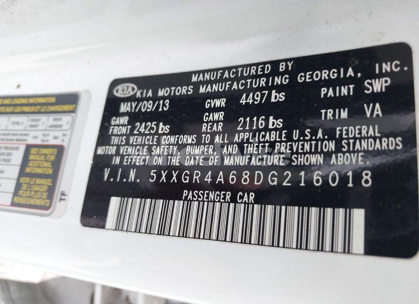 Photo 9 of 2013 Kia Optima SX (VIN 5XXGR4A68DG216018)