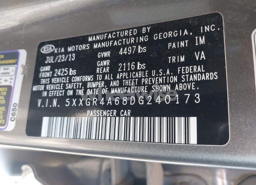 Photo 9 of 2013 Kia Optima SX (VIN 5XXGR4A68DG240173)
