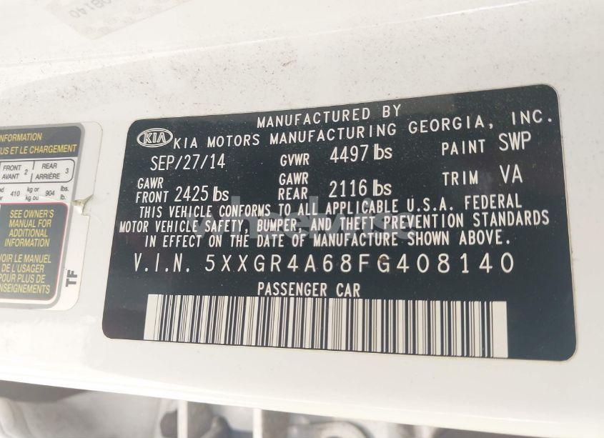 Photo 9 of 2015 Kia Optima SXL TURBO (VIN 5XXGR4A68FG408140)