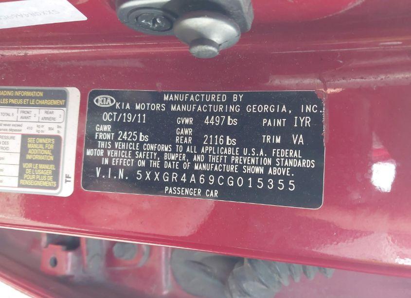 Photo 9 of 2012 Kia Optima SX (VIN 5XXGR4A69CG015355)