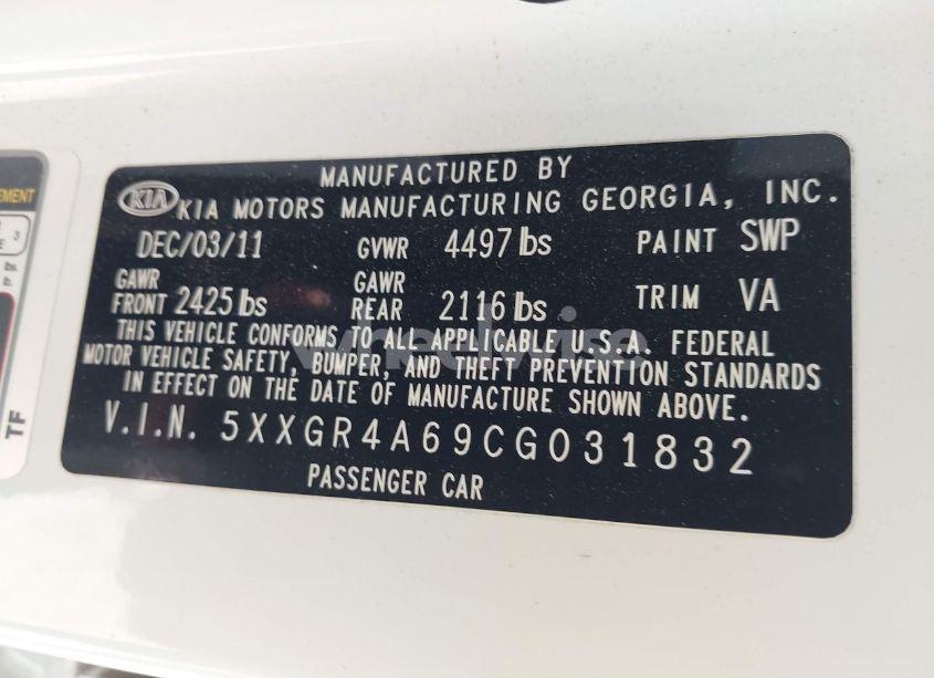 Photo 9 of 2012 Kia Optima SX (VIN 5XXGR4A69CG031832)