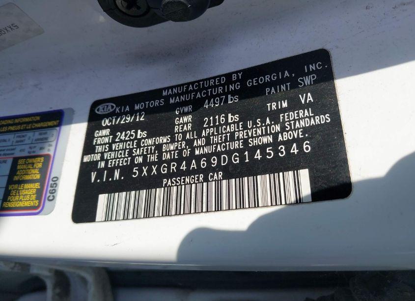 Photo 9 of 2013 Kia Optima SX (VIN 5XXGR4A69DG145346)