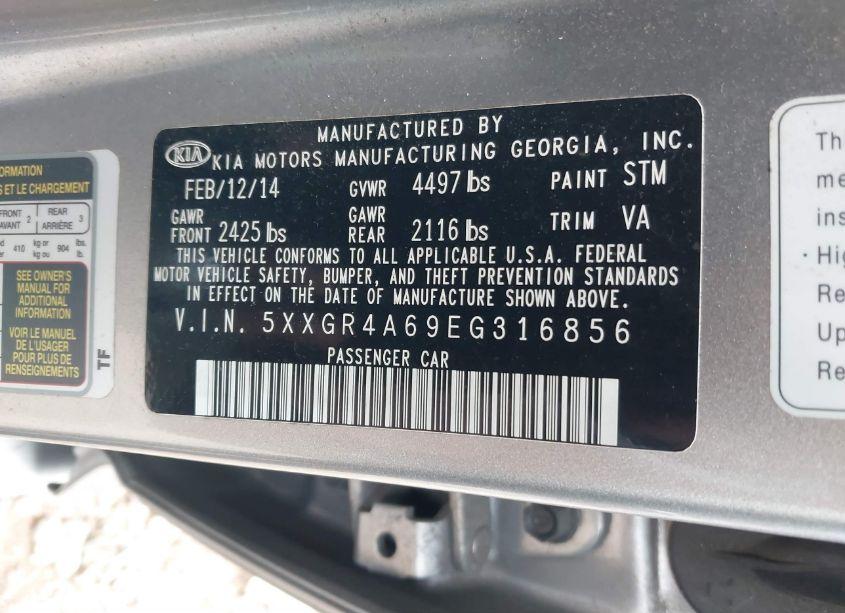 Photo 9 of 2014 Kia Optima SX TURBO (VIN 5XXGR4A69EG316856)