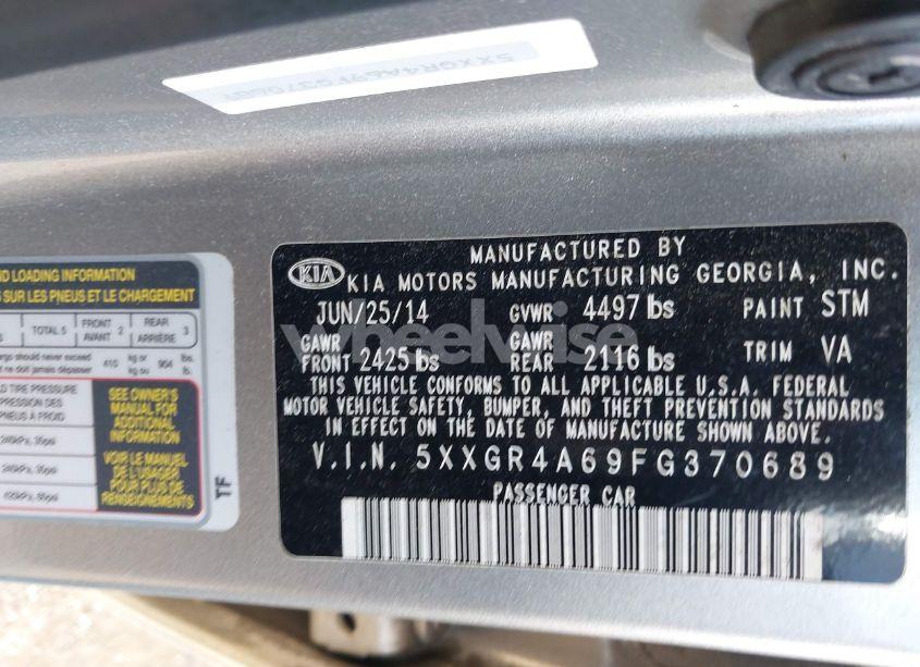 Photo 9 of 2015 Kia Optima SX TURBO (VIN 5XXGR4A69FG370689)