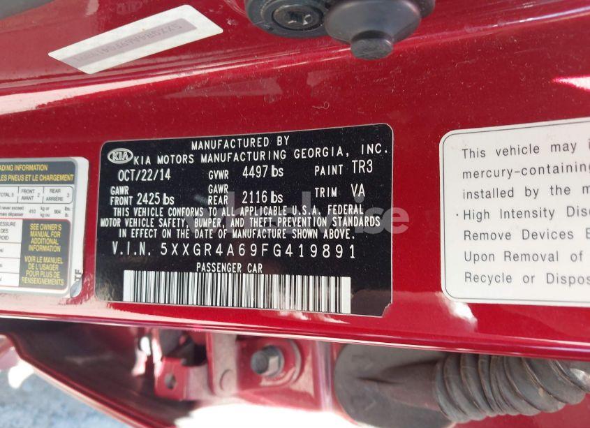 Photo 9 of 2015 Kia Optima SX TURBO (VIN 5XXGR4A69FG419891)