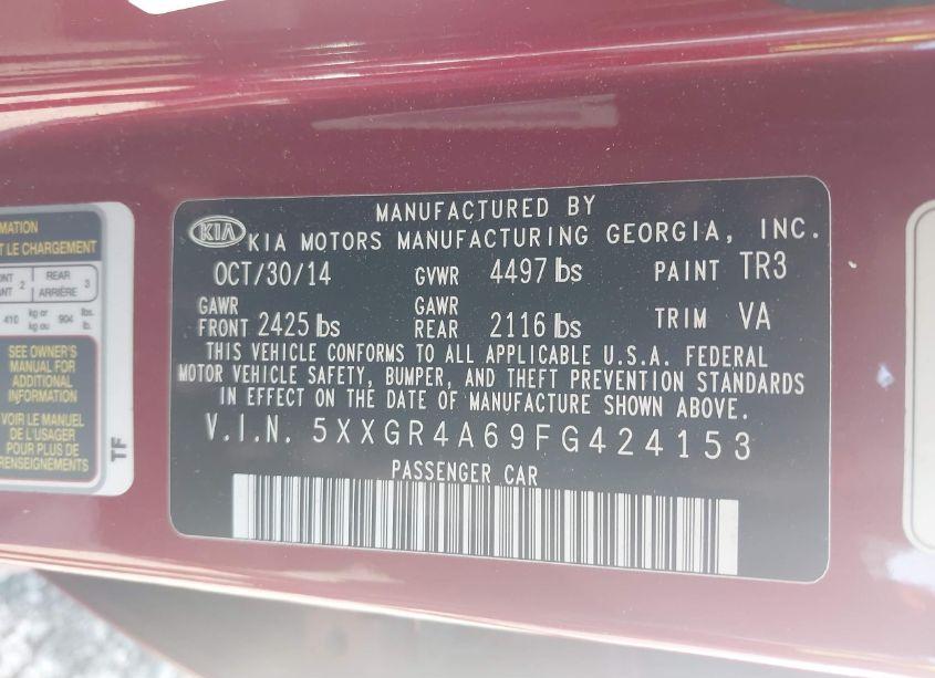 Photo 9 of 2015 Kia Optima SX TURBO (VIN 5XXGR4A69FG424153)