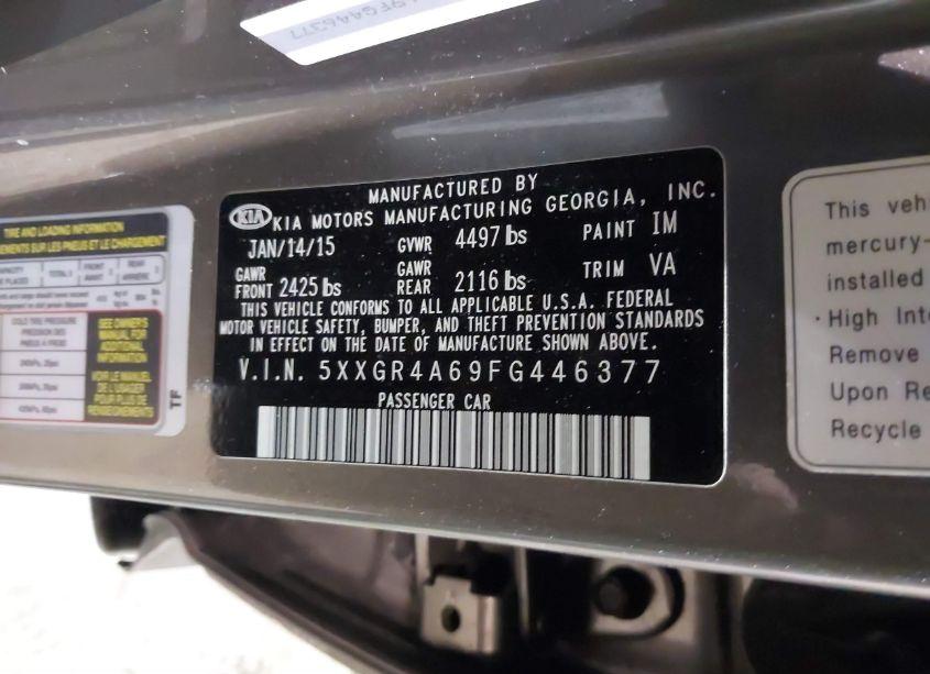 Photo 9 of 2015 Kia Optima SX TURBO (VIN 5XXGR4A69FG446377)