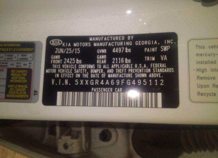 Photo 9 of 2015 Kia Optima SX TURBO (VIN 5XXGR4A69FG495112)