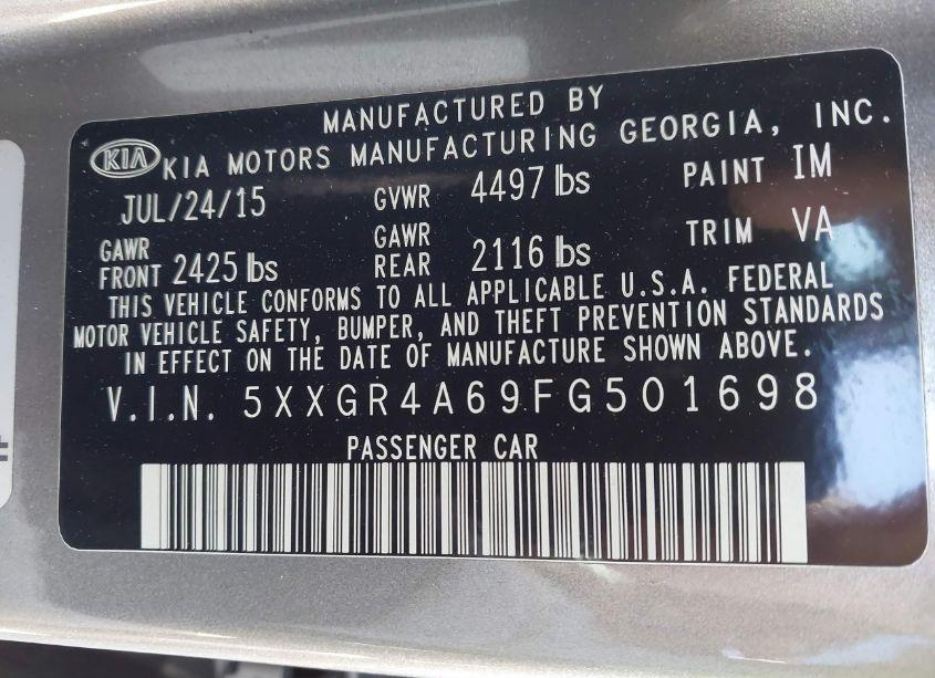 Photo 9 of 2015 Kia Optima SX TURBO (VIN 5XXGR4A69FG501698)