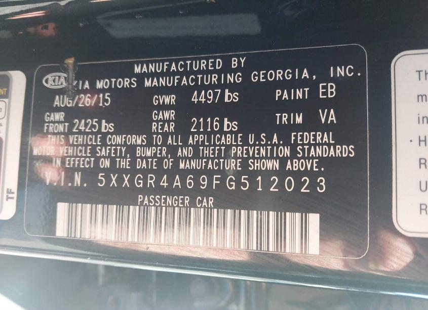 Photo 9 of 2015 Kia Optima SXL TURBO (VIN 5XXGR4A69FG512023)