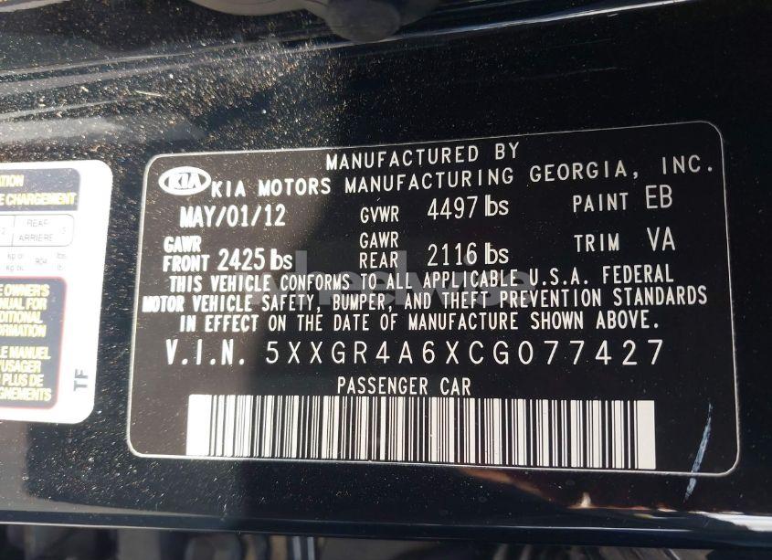 Photo 9 of 2012 Kia Optima SX (VIN 5XXGR4A6XCG077427)