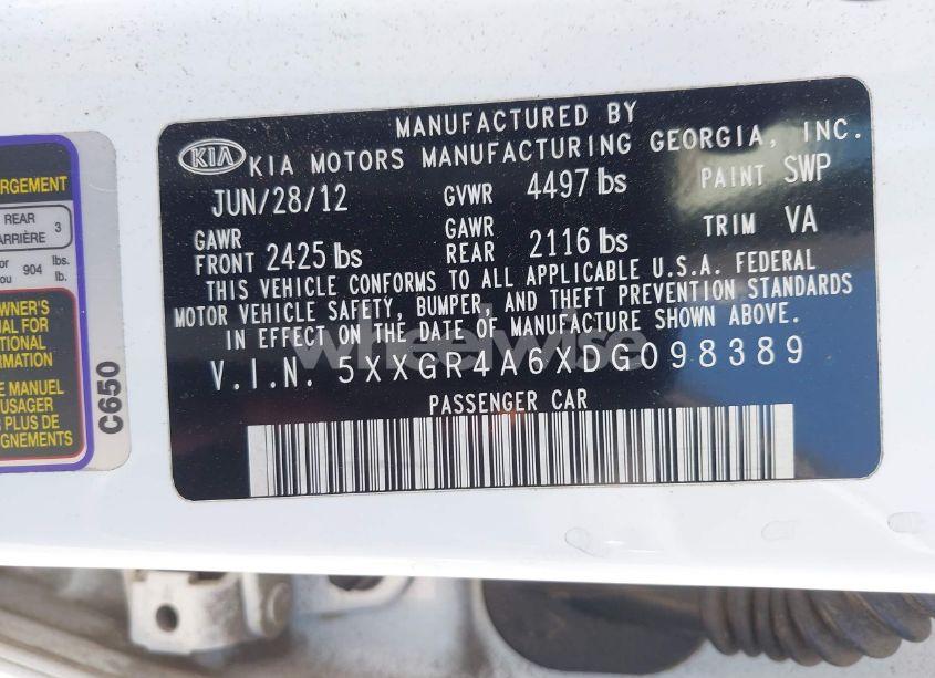 Photo 9 of 2013 Kia Optima SX (VIN 5XXGR4A6XDG098389)
