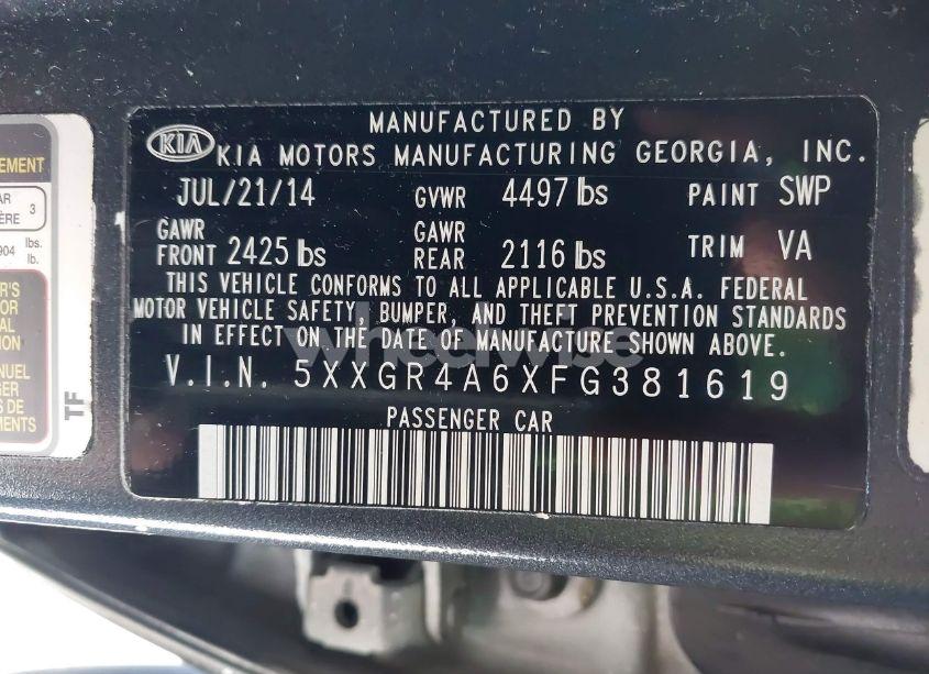 Photo 9 of 2015 Kia Optima SX TURBO (VIN 5XXGR4A6XFG381619)