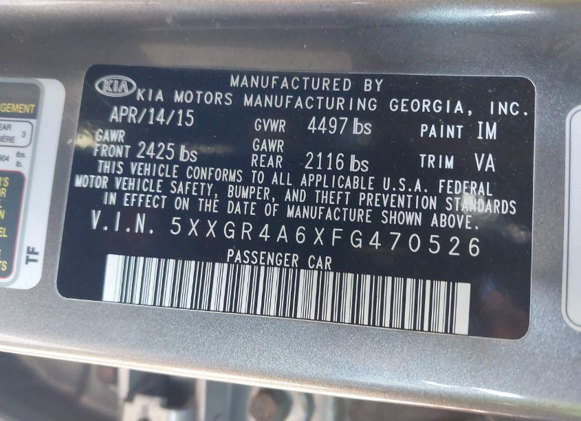 Photo 9 of 2015 Kia Optima SXL TURBO (VIN 5XXGR4A6XFG470526)