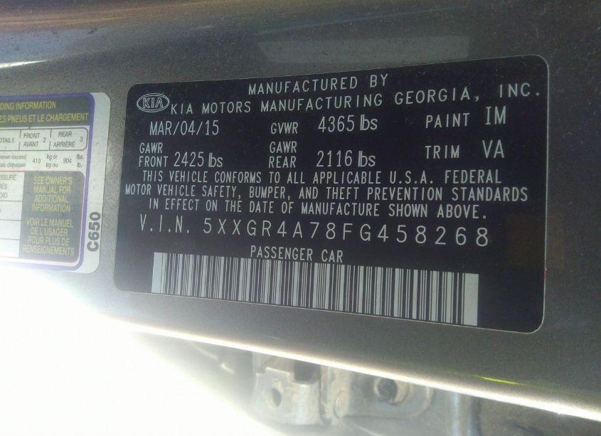 Photo 9 of 2015 Kia Optima SX (VIN 5XXGR4A78FG458268)