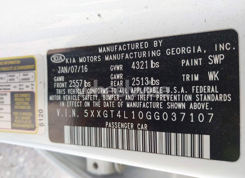 Photo 9 of 2016 Kia Optima LX TURBO (VIN 5XXGT4L10GG037107)