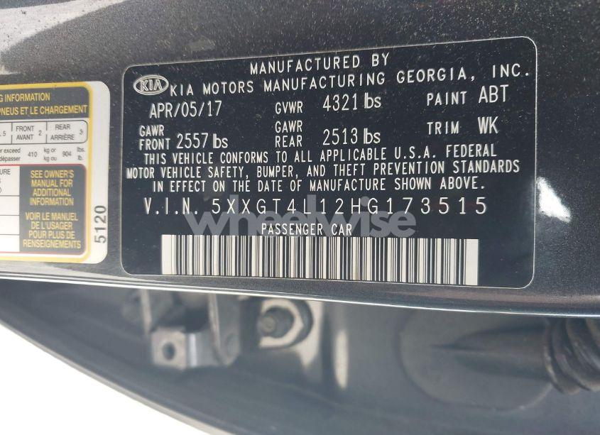 Photo 9 of 2017 Kia Optima LX TURBO (VIN 5XXGT4L12HG173515)