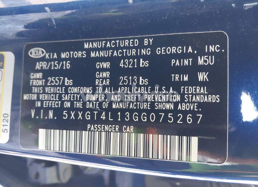 Photo 9 of 2016 Kia Optima LX TURBO (VIN 5XXGT4L13GG075267)