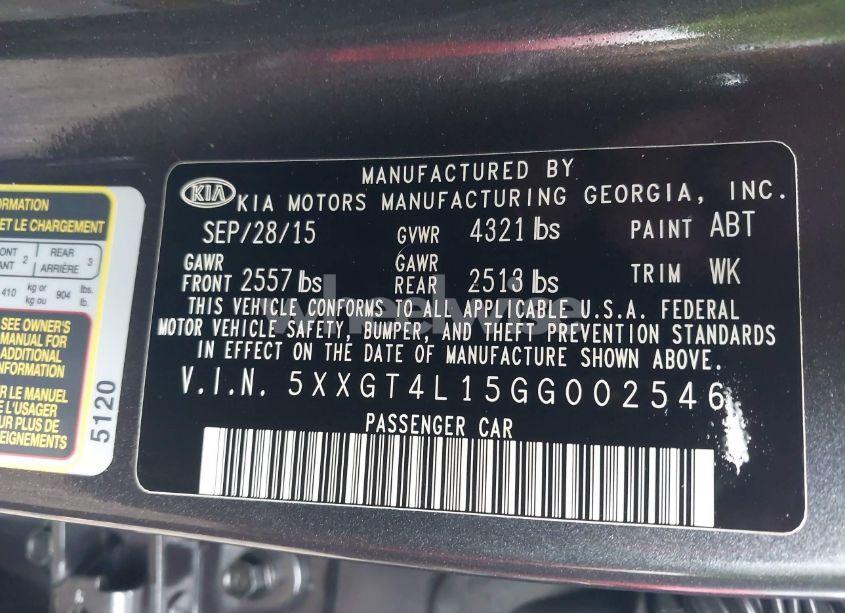 Photo 9 of 2016 Kia Optima LX TURBO (VIN 5XXGT4L15GG002546)