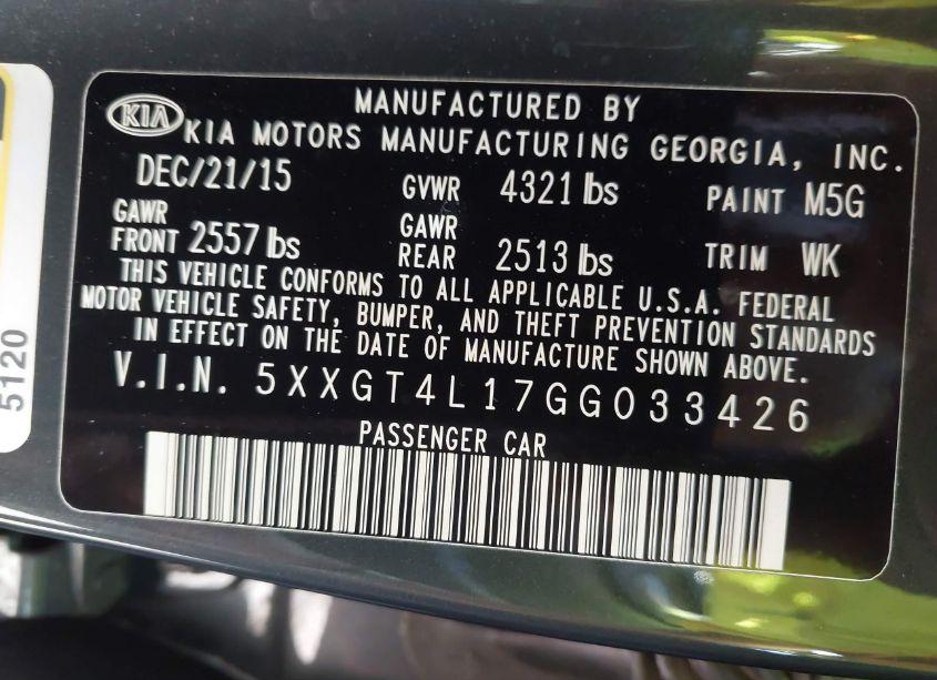 Photo 9 of 2016 Kia Optima LX TURBO (VIN 5XXGT4L17GG033426)