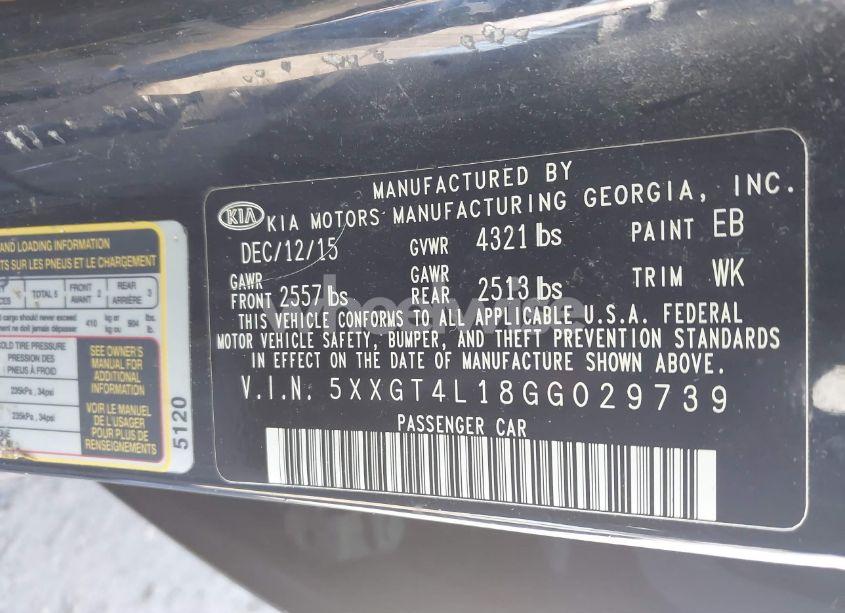 Photo 9 of 2016 Kia Optima LX TURBO (VIN 5XXGT4L18GG029739)