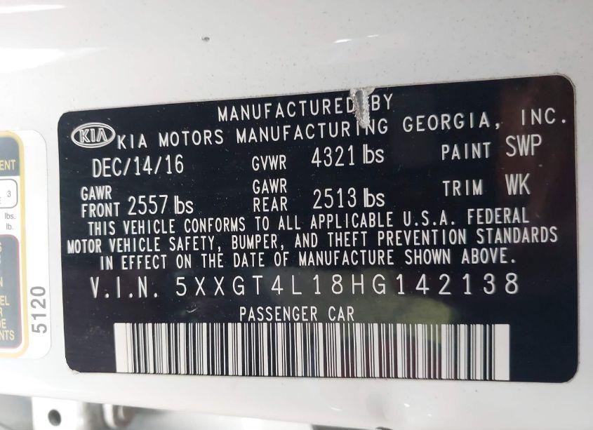 Photo 9 of 2017 Kia Optima LX TURBO (VIN 5XXGT4L18HG142138)