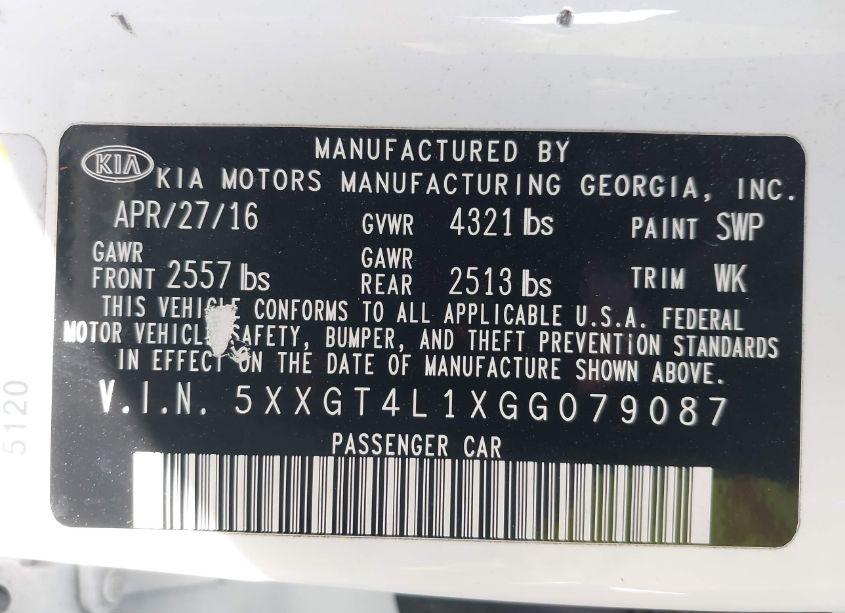 Photo 9 of 2016 Kia Optima LX TURBO (VIN 5XXGT4L1XGG079087)