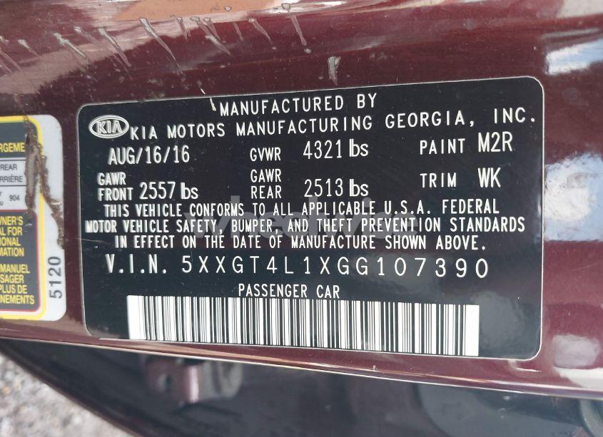 Photo 9 of 2016 Kia Optima LX TURBO (VIN 5XXGT4L1XGG107390)