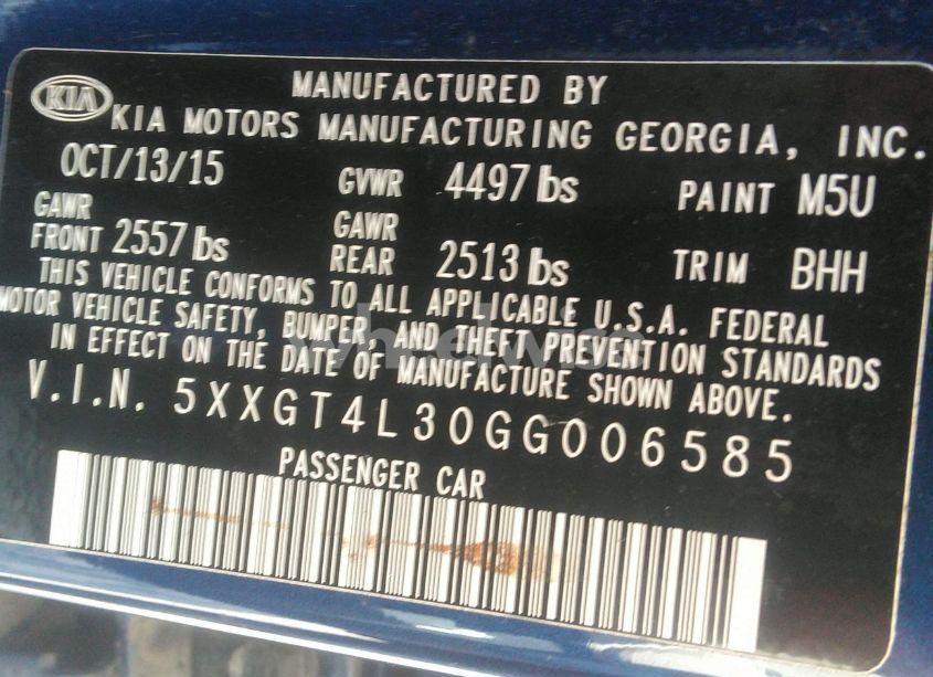 Photo 9 of 2016 Kia Optima LX (VIN 5XXGT4L30GG006585)