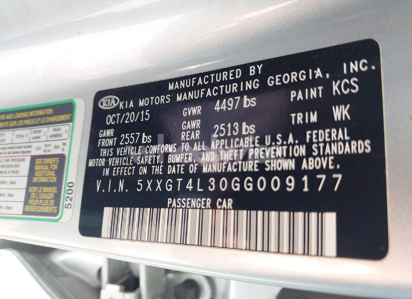 Photo 9 of 2016 Kia Optima LX (VIN 5XXGT4L30GG009177)