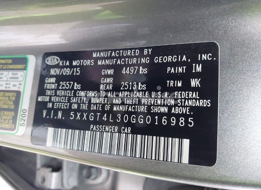 Photo 9 of 2016 Kia Optima LX (VIN 5XXGT4L30GG016985)