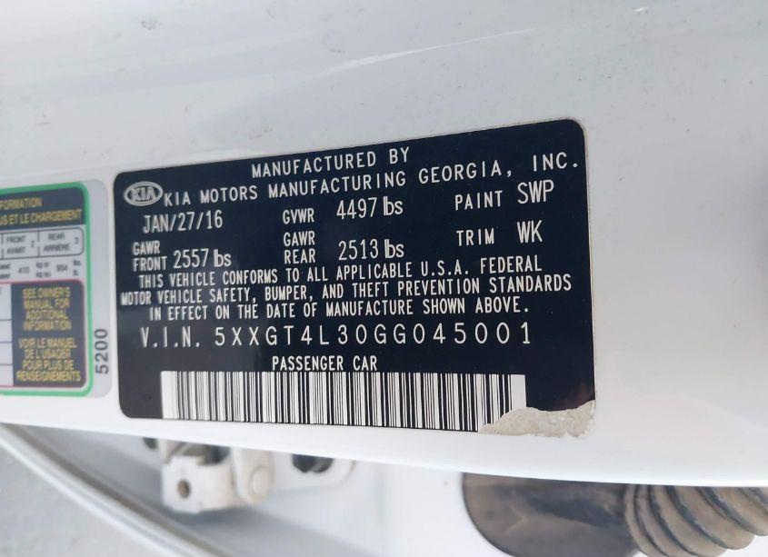 Photo 9 of 2016 Kia Optima LX (VIN 5XXGT4L30GG045001)